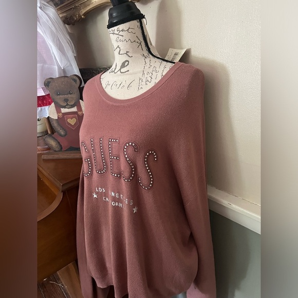 Guess Roasted Chesnut Mauve Bling Logo Estele Sweater L NWT 108.00 Choose Color - Picture 3 of 8
